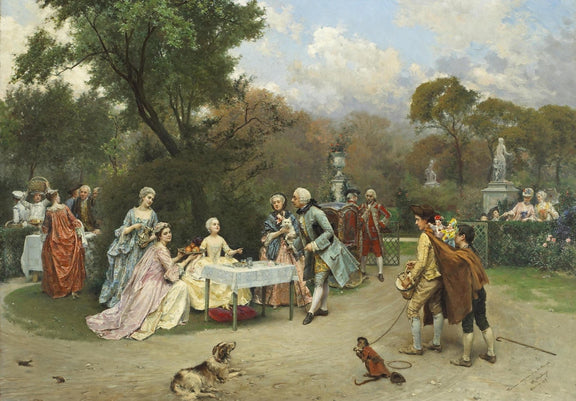 Elegant Garden Tea Gathering in Aristocratic Park - People Oil Painting - Oil Painting Haven