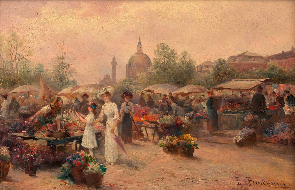 Elegant Ladies at Paris Flower Market - People Oil Painting - Oil Painting Haven