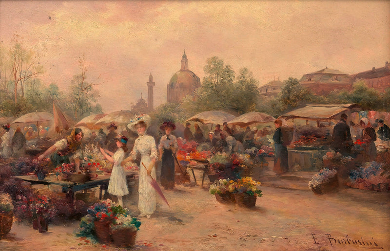 Elegant Ladies at Paris Flower Market - People Oil Painting - Oil Painting Haven