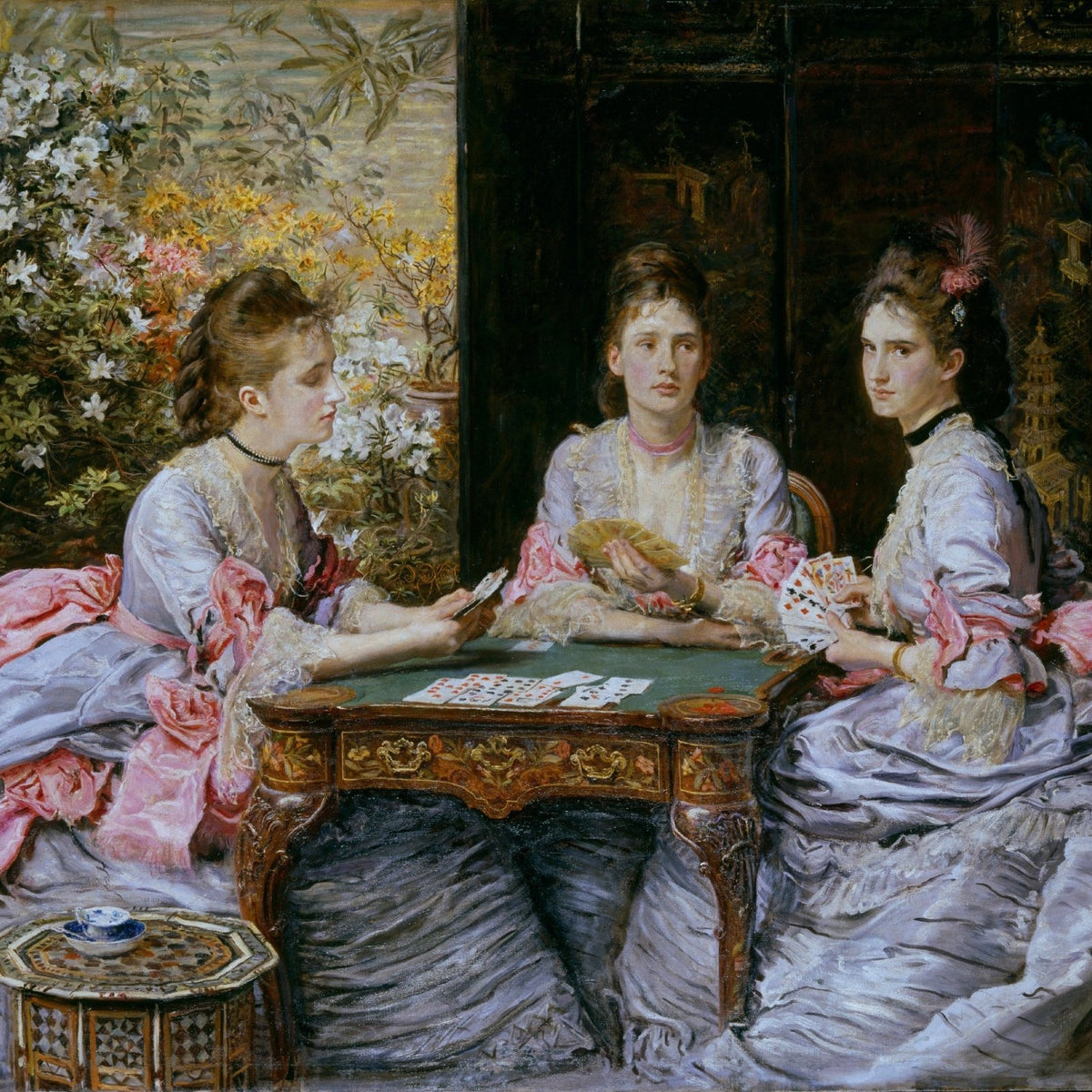 Elegant Ladies Playing Cards Interior Scene - People Oil Painting - Oil Painting Haven