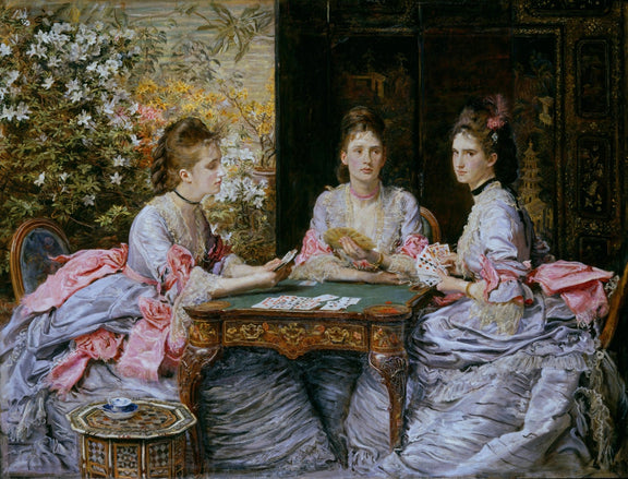 Elegant Ladies Playing Cards Interior Scene - People Oil Painting - Oil Painting Haven