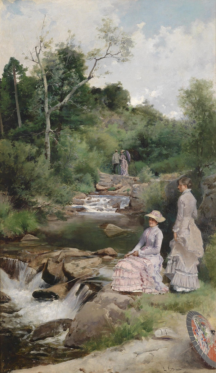 Elegant Ladies Resting by Forest Stream - People Oil Painting - Oil Painting Haven