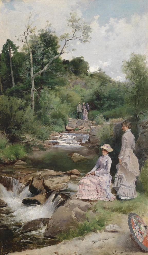 Elegant Ladies Resting by Forest Stream - People Oil Painting - Oil Painting Haven