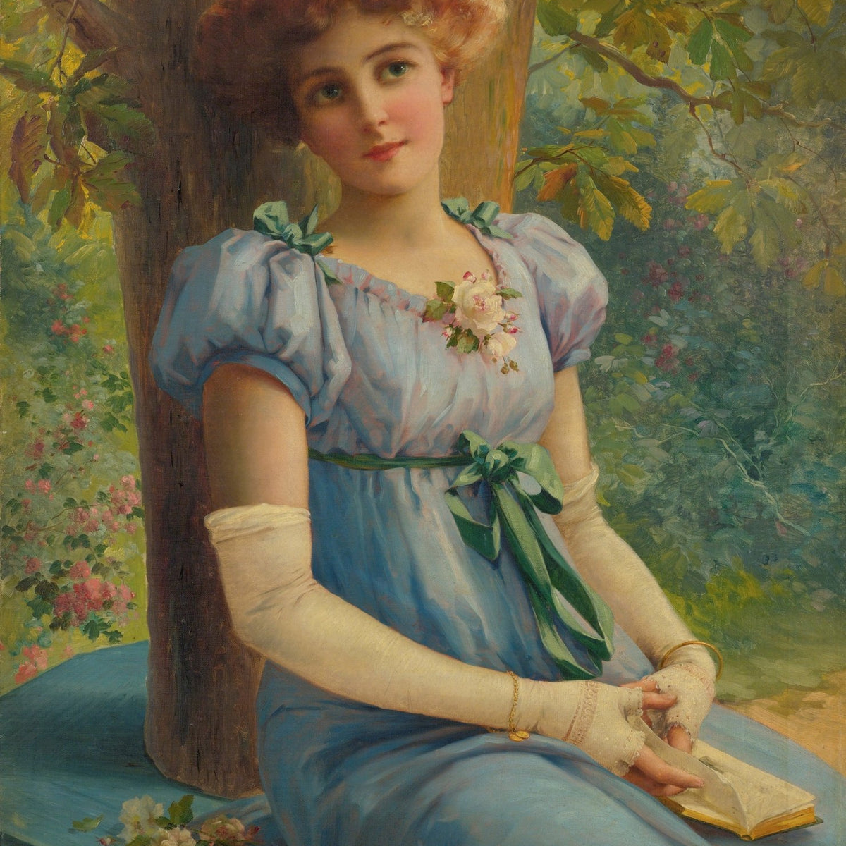 Elegant Lady Portrait in Garden Setting - People Oil Painting - Oil Painting Haven