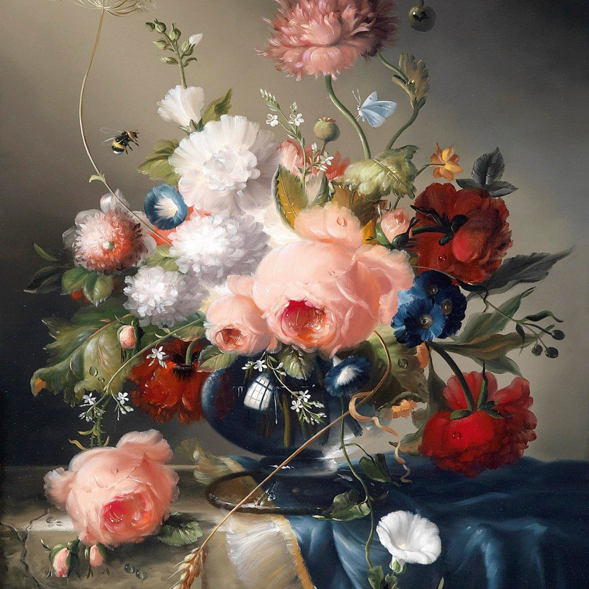 Elegant Roses and Wildflowers in Vase – Floral Oil Painting - Oil Painting Haven