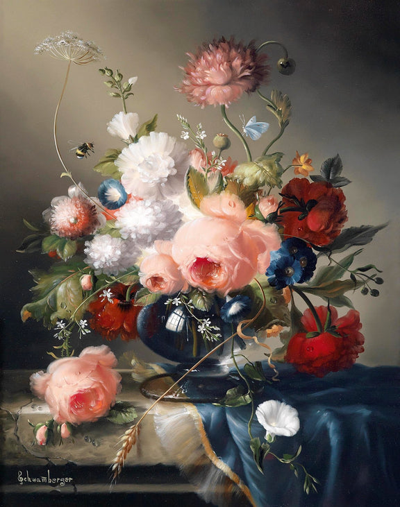 Elegant Roses and Wildflowers in Vase – Floral Oil Painting - Oil Painting Haven