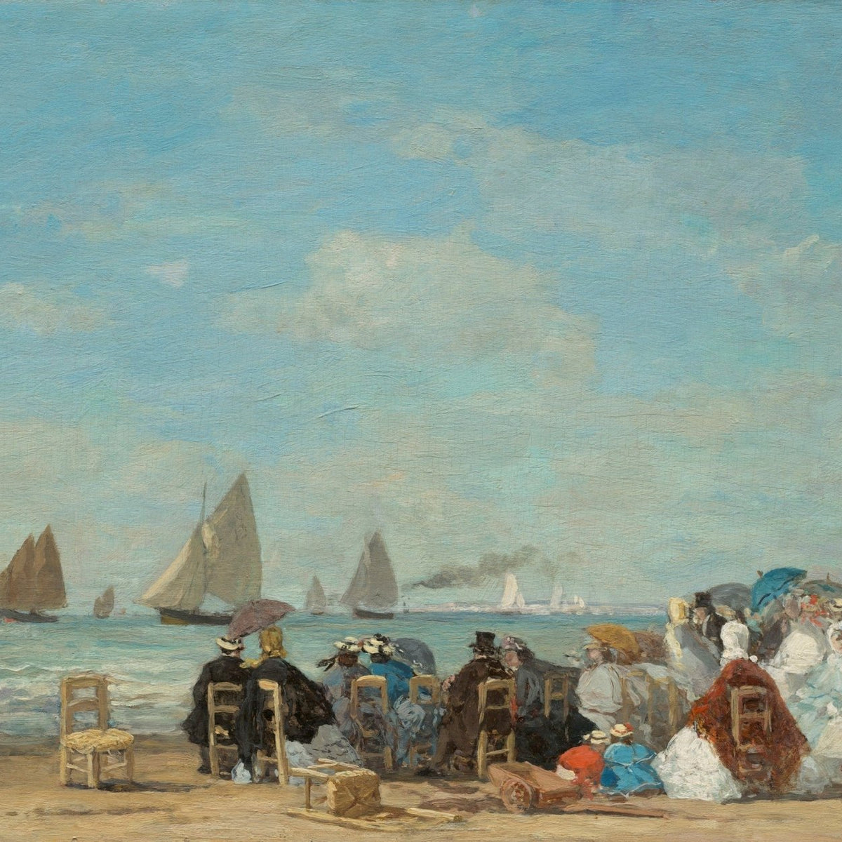 Elegant Seaside Gathering with Sailing Boats - People Oil Painting - Oil Painting Haven