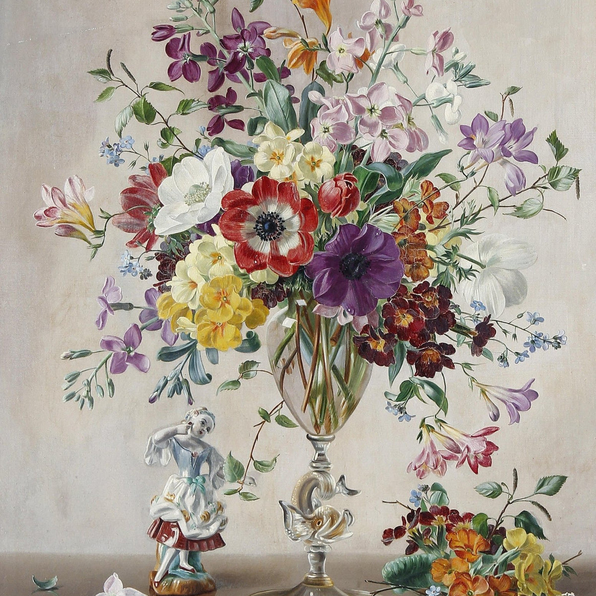 Elegant Spring Flower Arrangement in Glass Vase – Floral Oil Painting - Oil Painting Haven