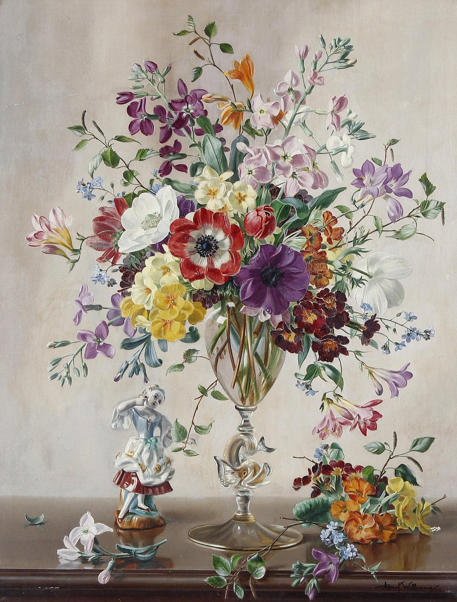Elegant Spring Flower Arrangement in Glass Vase – Floral Oil Painting - Oil Painting Haven