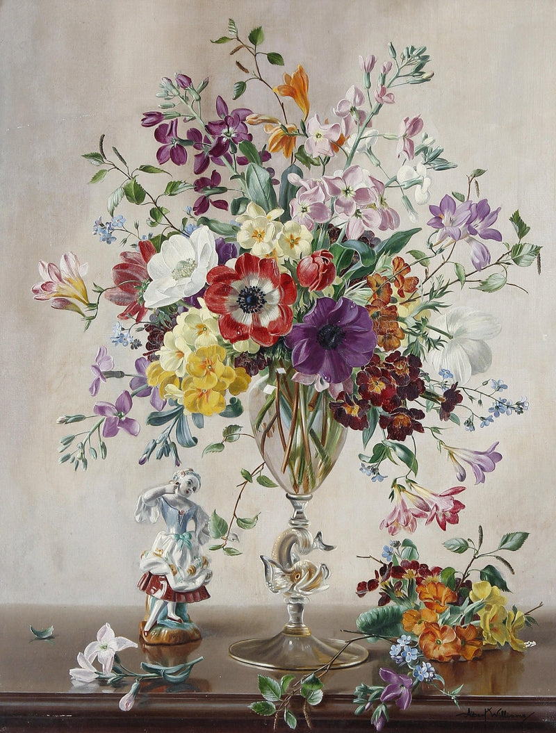Elegant Spring Flower Arrangement in Glass Vase – Floral Oil Painting - Oil Painting Haven