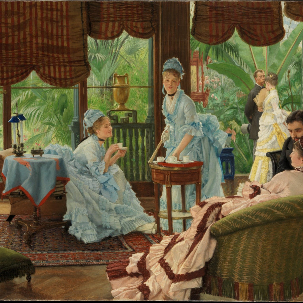 Elegant Tea Gathering in Victorian Conservatory - People Oil Painting - Oil Painting Haven