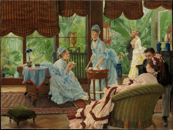 Elegant Tea Gathering in Victorian Conservatory - People Oil Painting - Oil Painting Haven