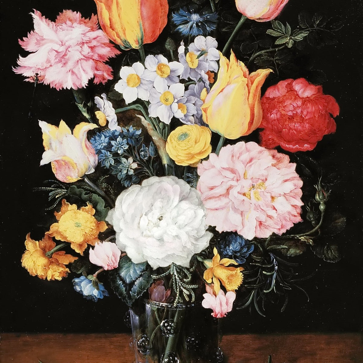 Elegant Tulips and Garden Flowers in Glass Vase - Floral Oil Painting - Oil Painting Haven