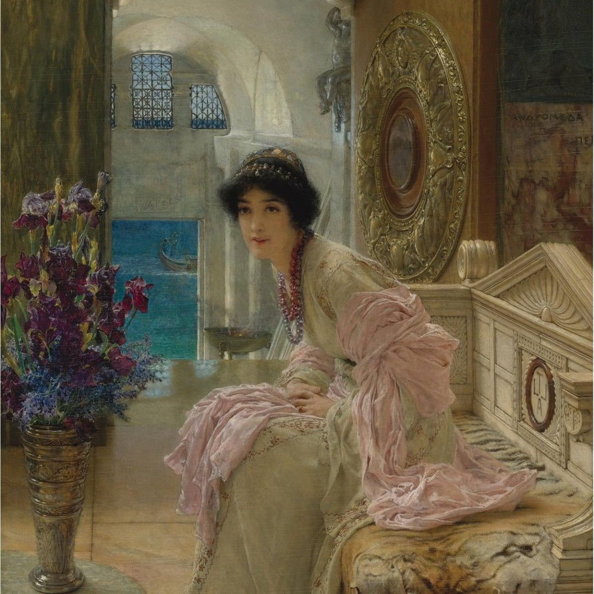 Elegant Woman in Classical Interior by the Sea - People Oil Painting - Oil Painting Haven