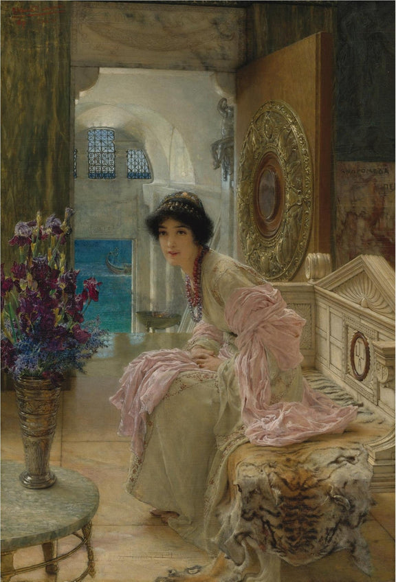 Elegant Woman in Classical Interior by the Sea - People Oil Painting - Oil Painting Haven