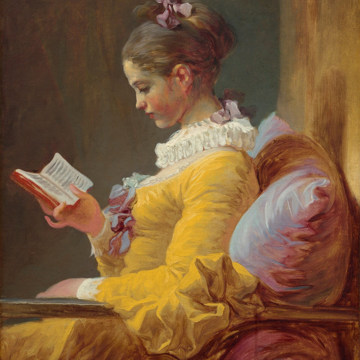 Elegant Woman Reading a Book in Yellow Dress - People Oil Painting - Oil Painting Haven