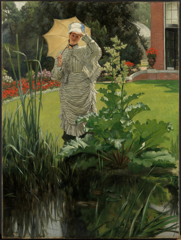 Elegant Woman with Parasol in Garden Pond - People Oil Painting - Oil Painting Haven
