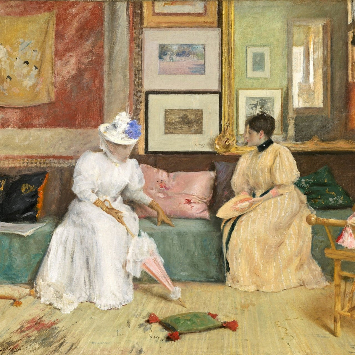 Elegant Women Conversing in Stylish Interior - People Oil Painting - Oil Painting Haven