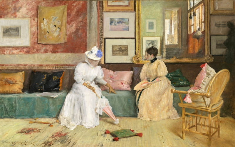 Elegant Women Conversing in Stylish Interior - People Oil Painting - Oil Painting Haven