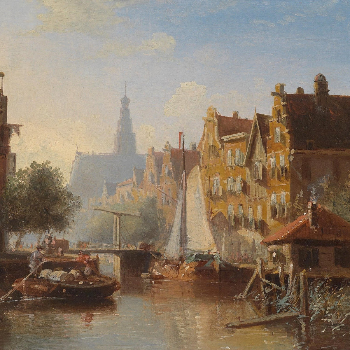 European Canal Cityscape Oil Painting, Hand - Painted River Scene - Oil Painting Haven