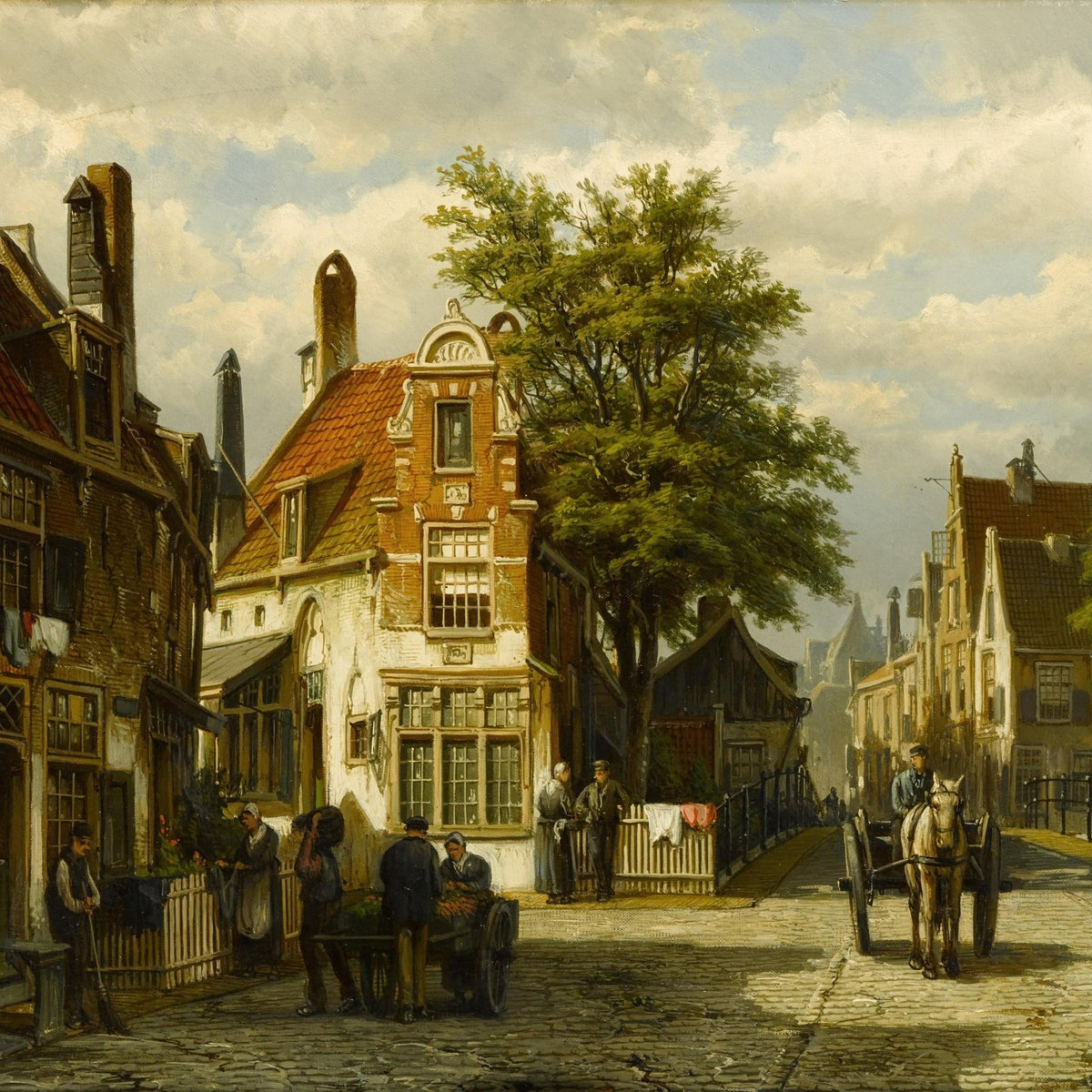 European Canal Street Scene | Hand - Painted Cityscape Oil Painting - Oil Painting Haven