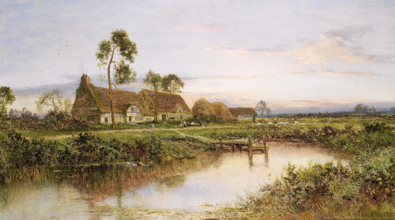 European Countryside by the River at Dusk – Landscape Oil Painting - Oil Painting Haven