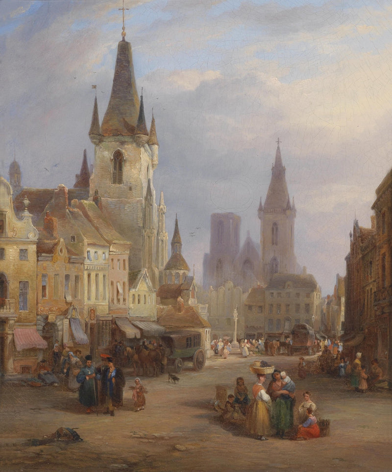 European Old Town Market Street | Hand - Painted Cityscape Oil Painting - Oil Painting Haven