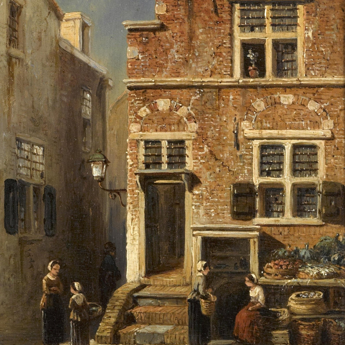 European Old Town Market Street Scene – Landscape Oil Painting - Oil Painting Haven