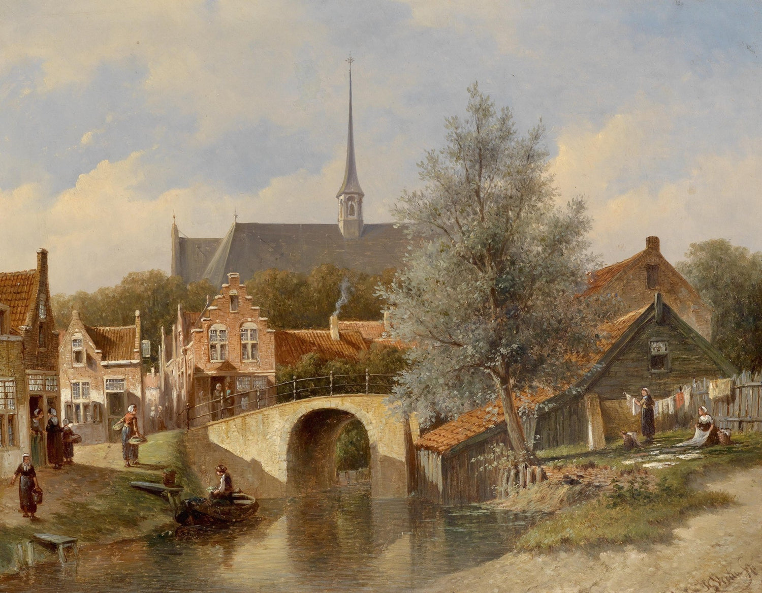 European Village Canal Scene | Hand - Painted Landscape Oil Painting - Oil Painting Haven