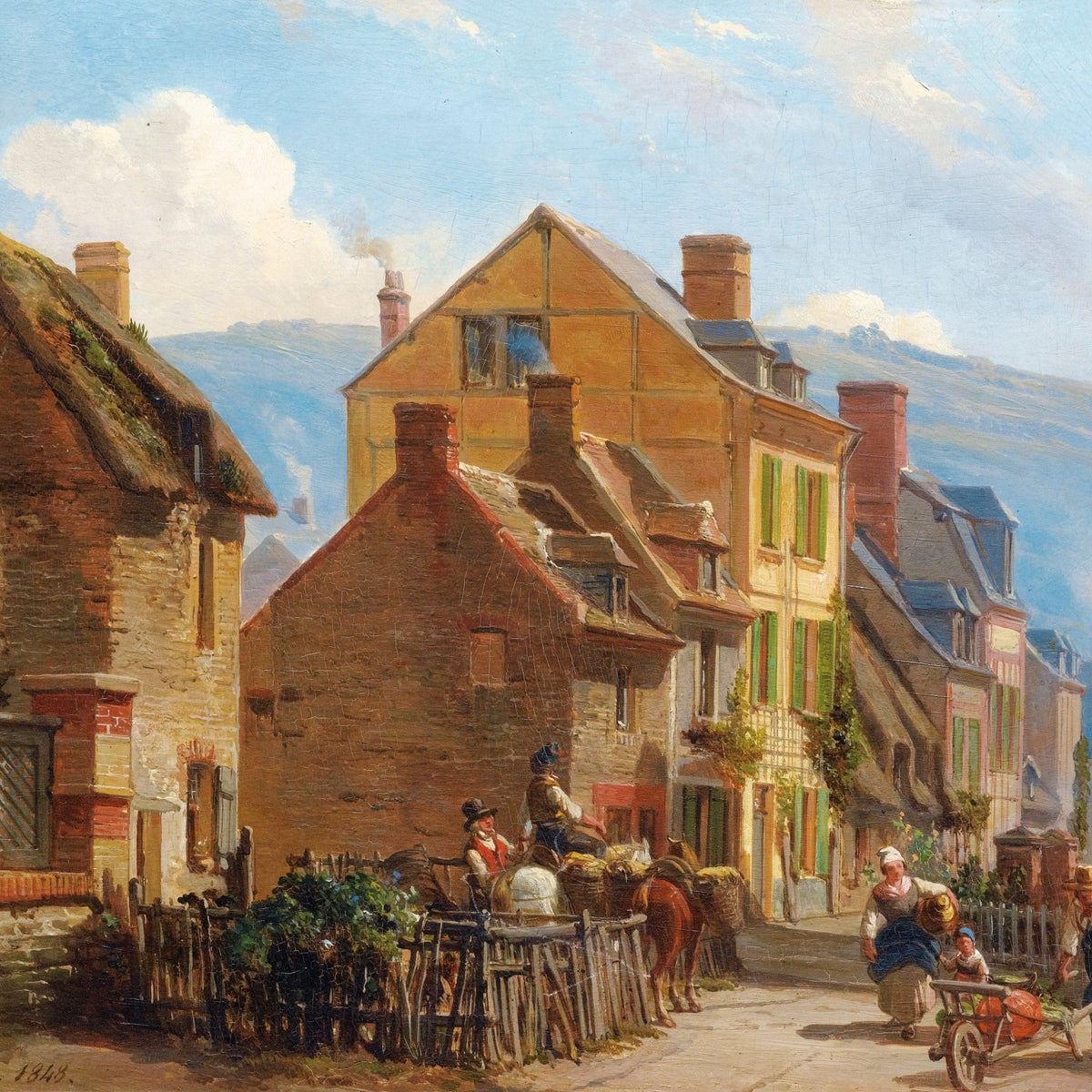 European Village Street Scene | Hand - Painted Landscape Oil Painting - Oil Painting Haven