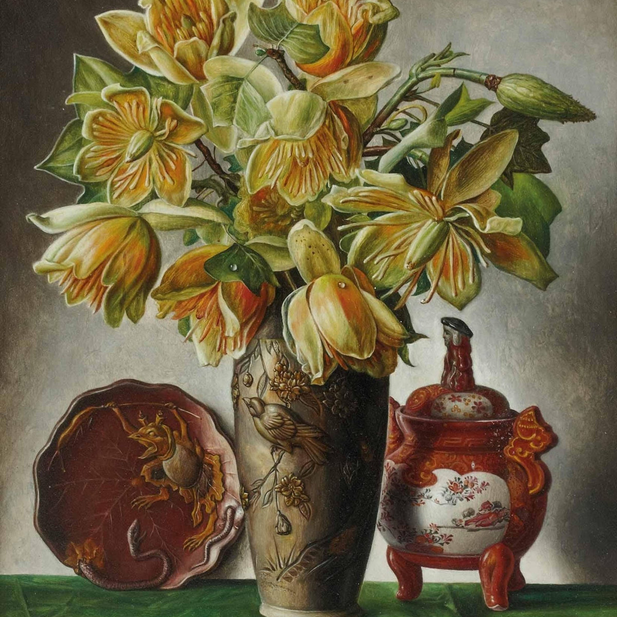 Exotic Yellow Flowers in Decorative Vase – Floral Oil Painting - Oil Painting Haven