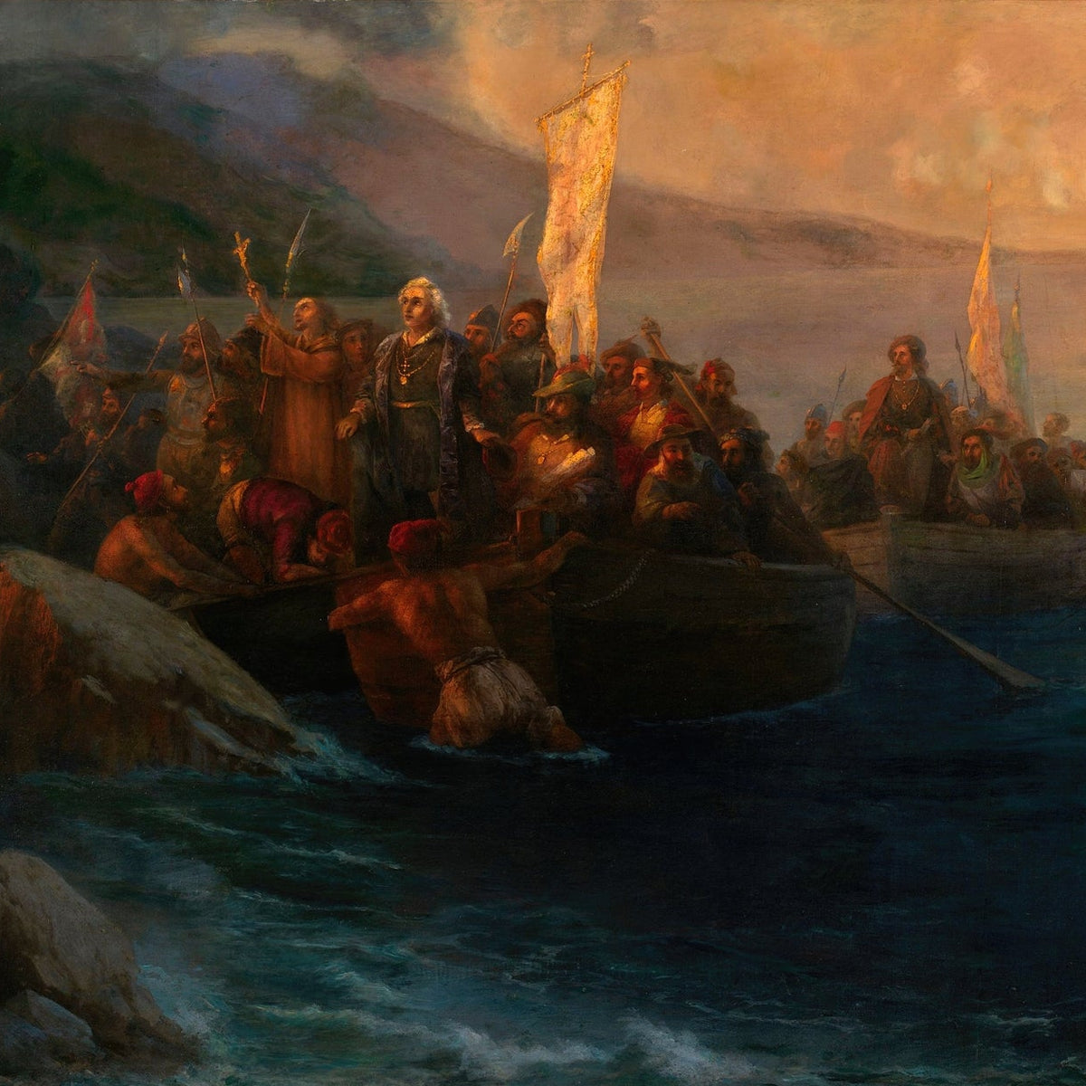 Explorers Landing on New Shores at Dawn - People Oil Painting - Oil Painting Haven