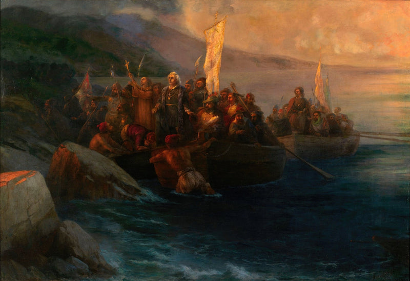 Explorers Landing on New Shores at Dawn - People Oil Painting - Oil Painting Haven