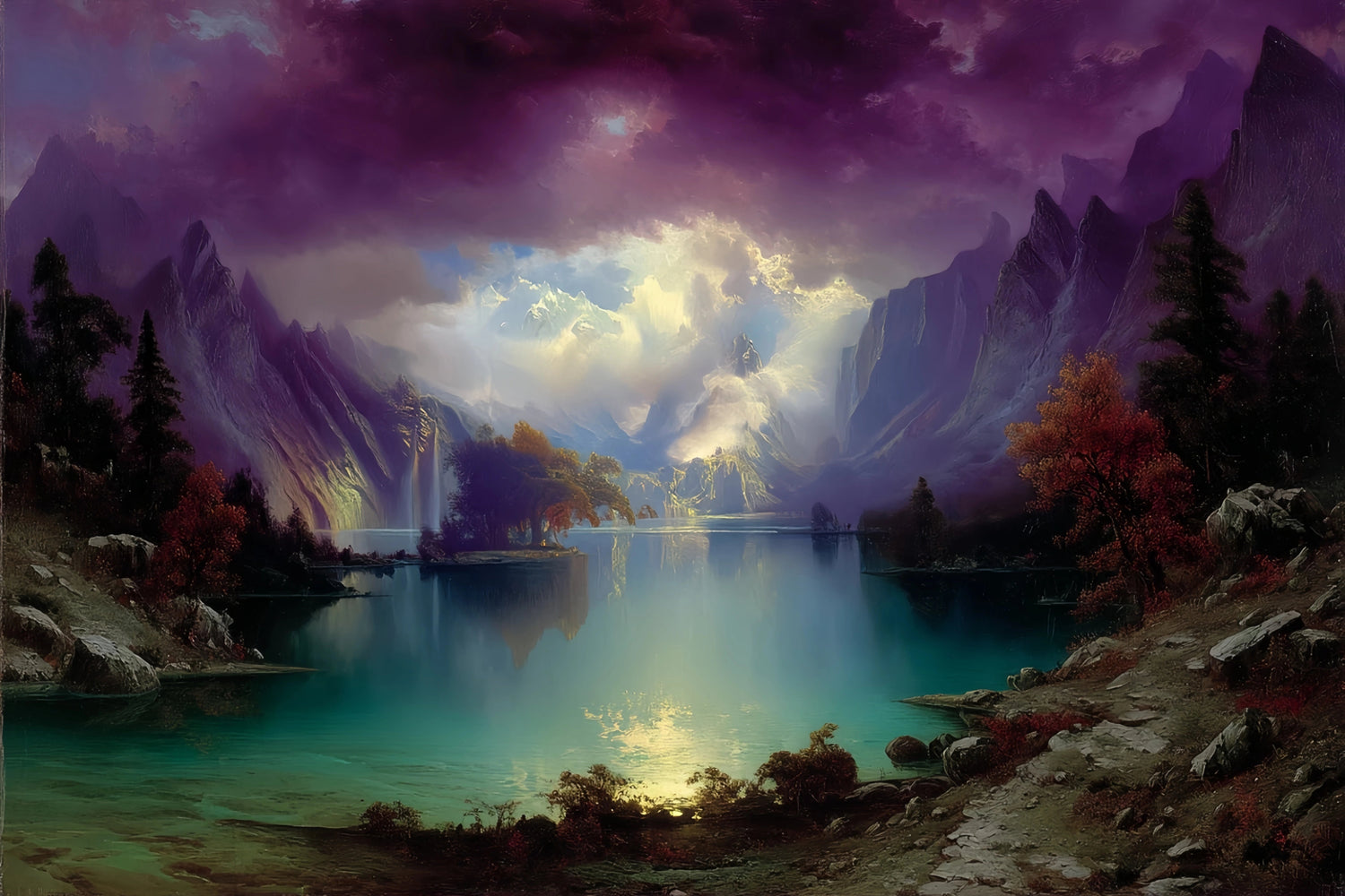 Fantasy Mountain Lake Original Oil Painting For Sale - Oil Painting Haven