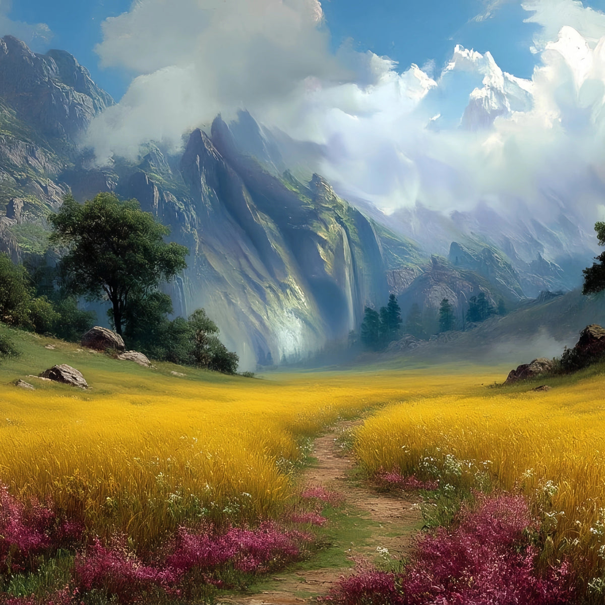 Fantasy Mountain Valley Original Oil Painting For Sale - Oil Painting Haven