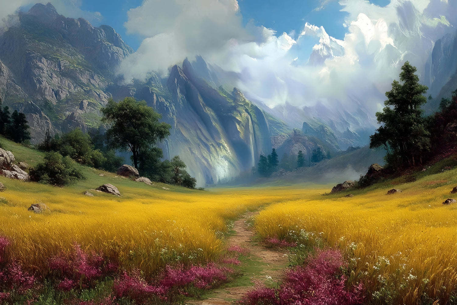 Fantasy Mountain Valley Original Oil Painting For Sale - Oil Painting Haven