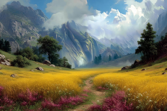 Fantasy Mountain Valley Original Oil Painting For Sale - Oil Painting Haven