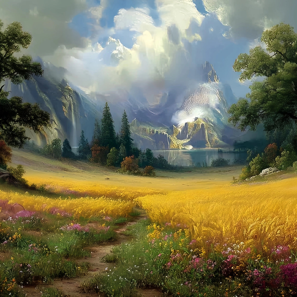 Fantasy Mountain Valley Original Oil Painting For Sale - Oil Painting Haven