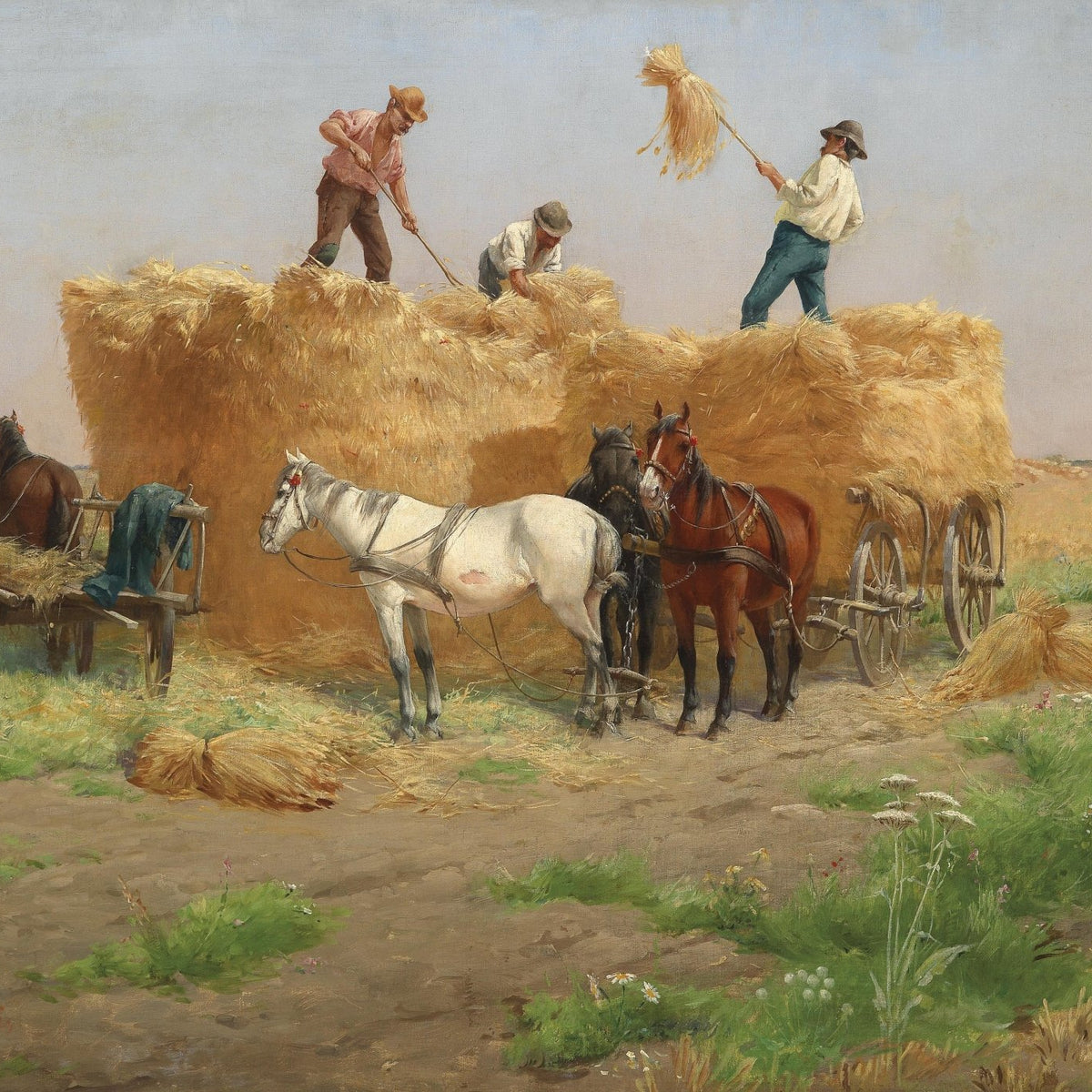 Farmers Harvesting Wheat with Horses - People Oil Painting - Oil Painting Haven