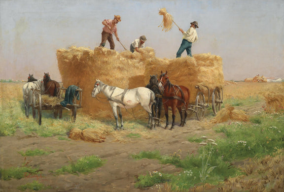 Farmers Harvesting Wheat with Horses - People Oil Painting - Oil Painting Haven