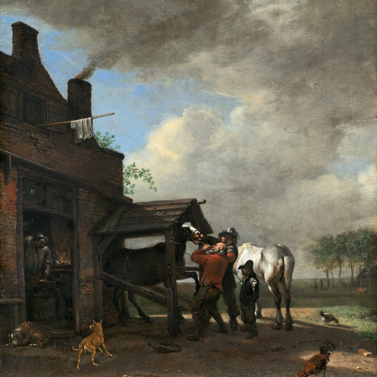 Farriers Shoeing a Horse at a Village Forge - People Oil Painting - Oil Painting Haven