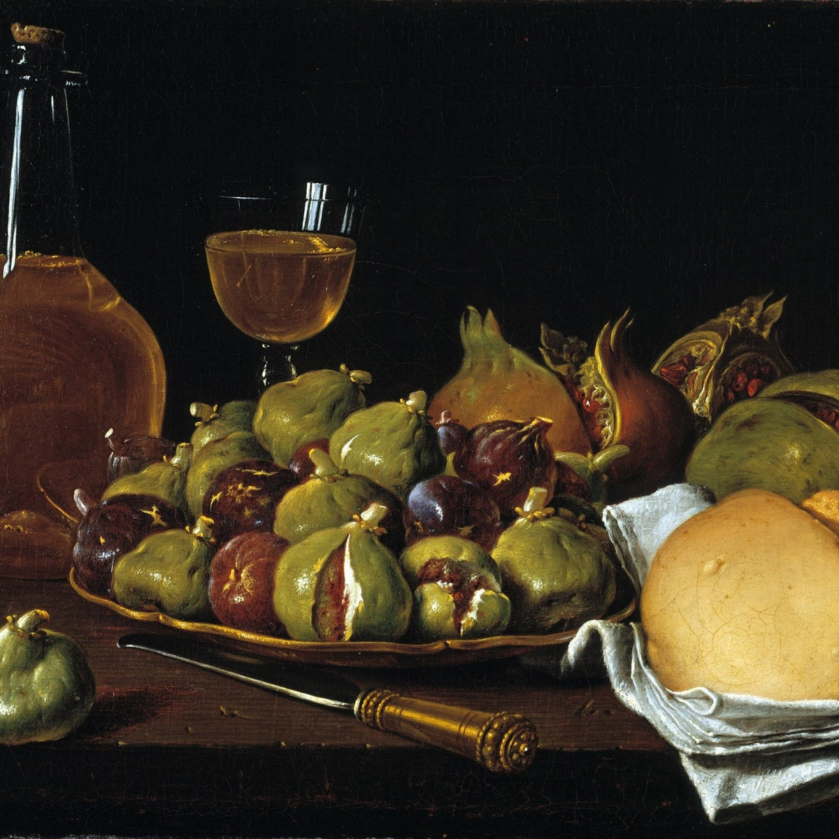 Figs, Bread and Wine Table Scene - Still Life Oil Painting - Oil Painting Haven