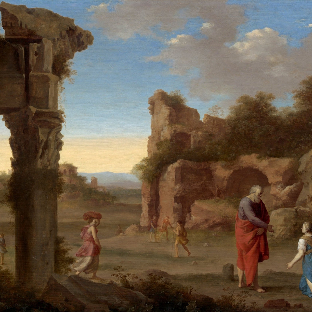 Figures Among Ancient Ruins Landscape Scene - People Oil Painting - Oil Painting Haven