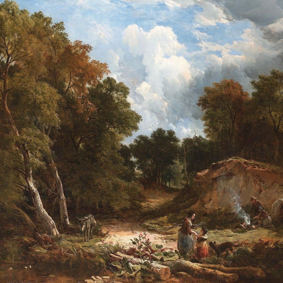 Figures, Forest Path Beneath Dramatic Skies – Landscape Oil Painting - Oil Painting Haven
