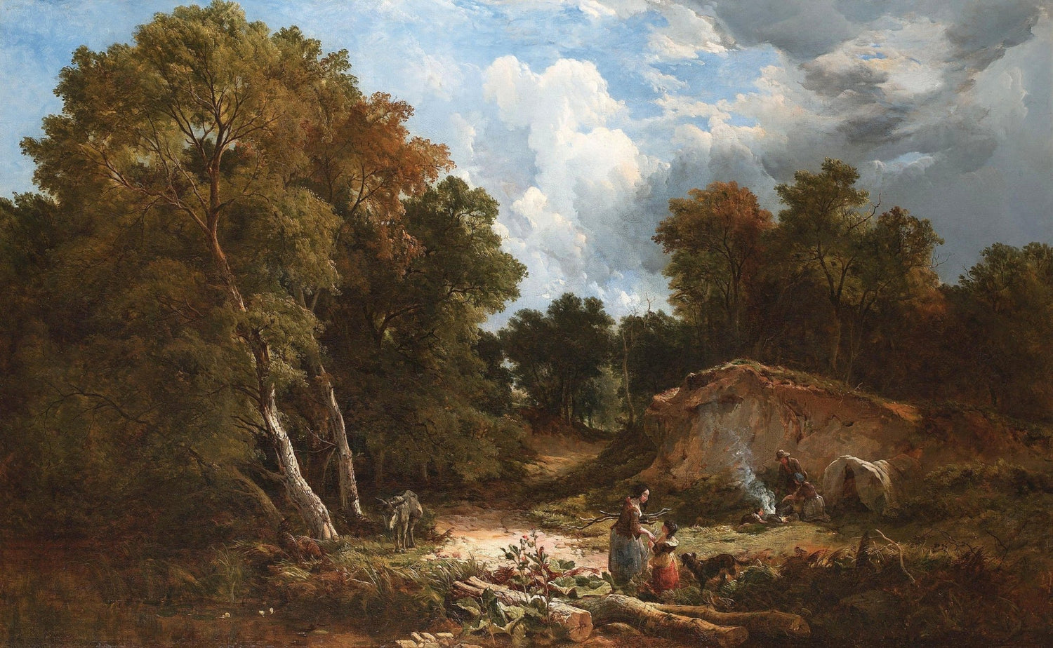 Figures, Forest Path Beneath Dramatic Skies – Landscape Oil Painting - Oil Painting Haven