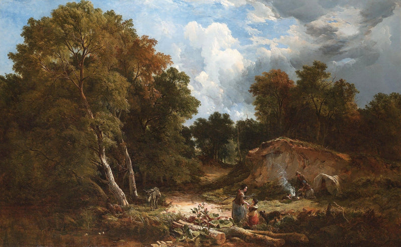 Figures, Forest Path Beneath Dramatic Skies – Landscape Oil Painting - Oil Painting Haven