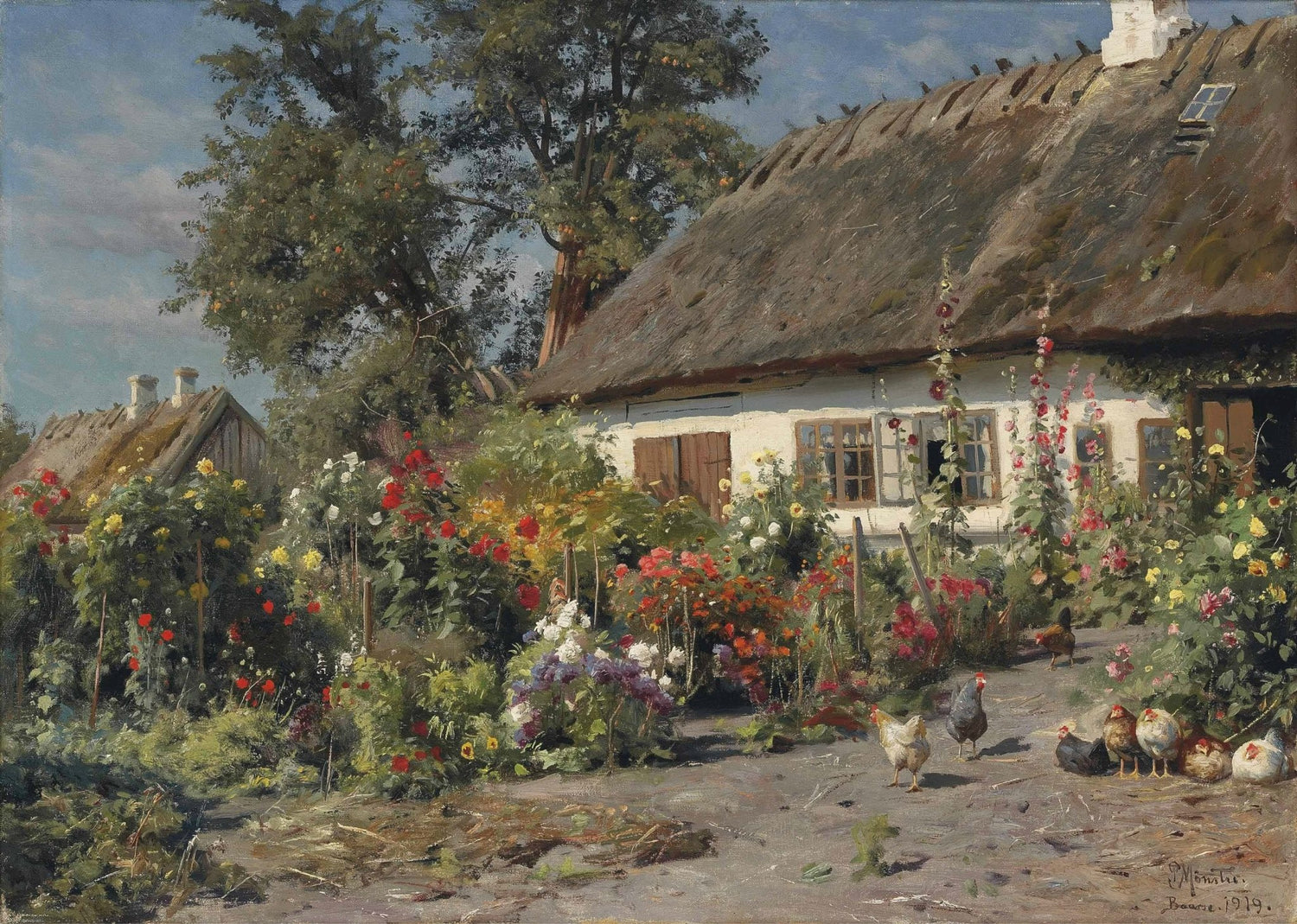 Floral Cottage Garden Landscape Oil Painting, Hand - Painted Scene - Oil Painting Haven