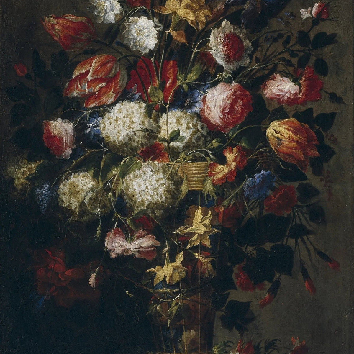 Floral Oil Painting - Abundant Bouquet in Basket - Oil Painting Haven