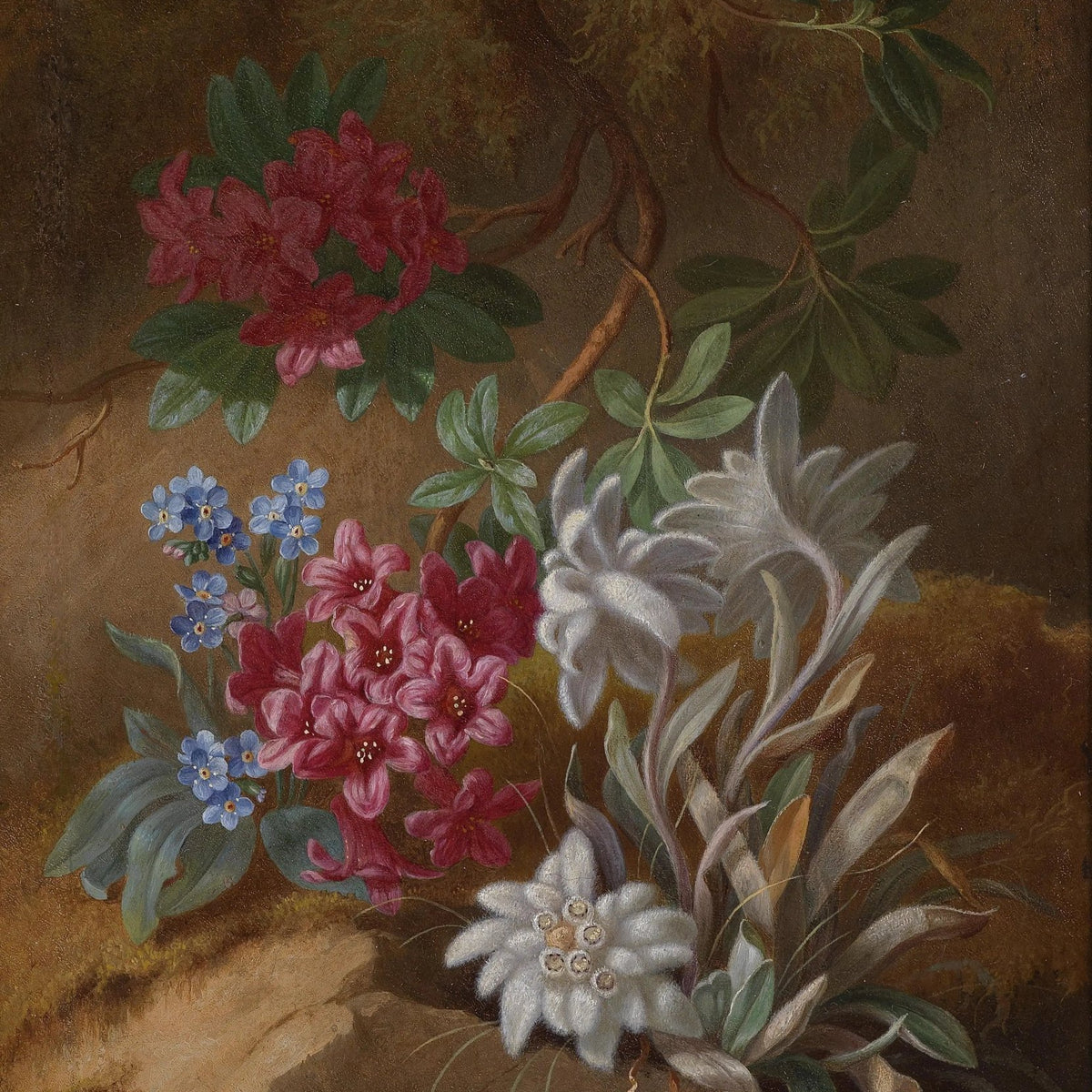 Floral Oil Painting - Alpine Flowers with Foliage - Oil Painting Haven