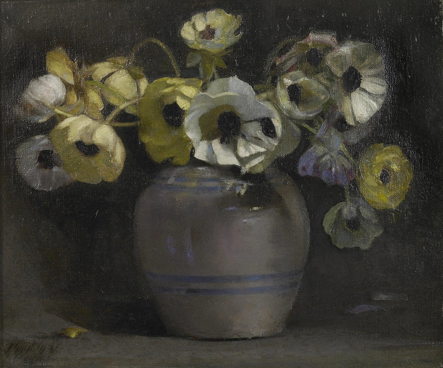 Floral Oil Painting - Anemones in Ceramic Vase - Oil Painting Haven